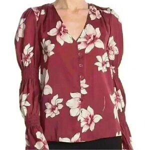 cupcakes & cashmere Burgundy Floral Blouse